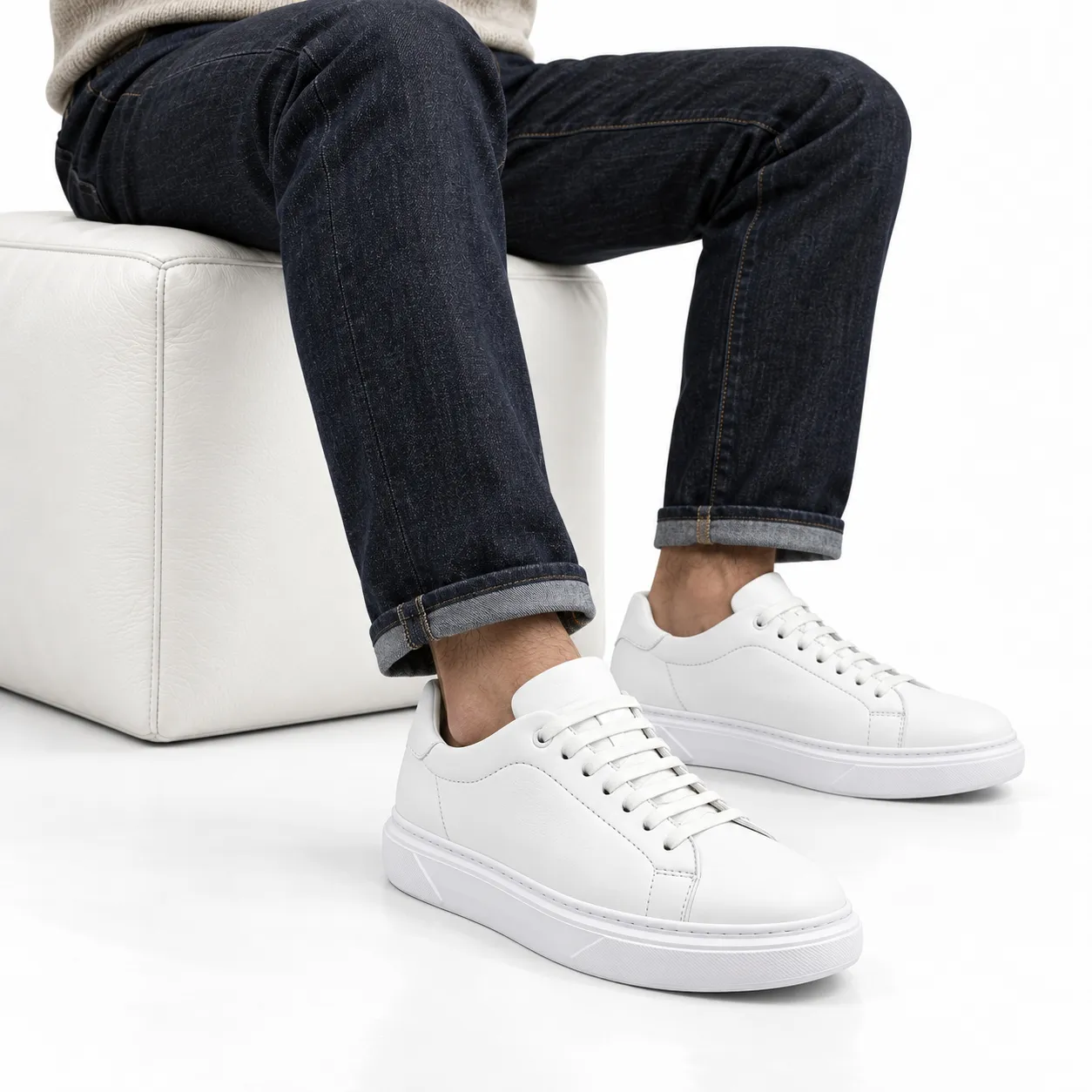 Basket pour homme 232 blanc cuir  